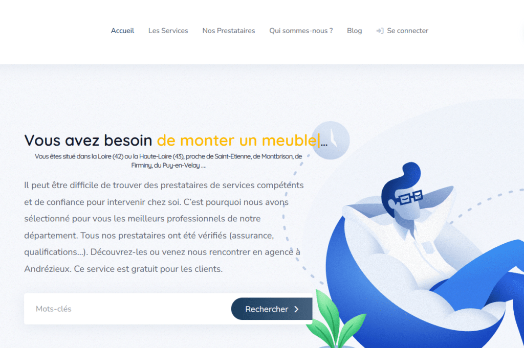 Capture d’écran de la page d’accueil de la plateforme AS Besoin pour trouver des professionnels locaux dans la Loire.